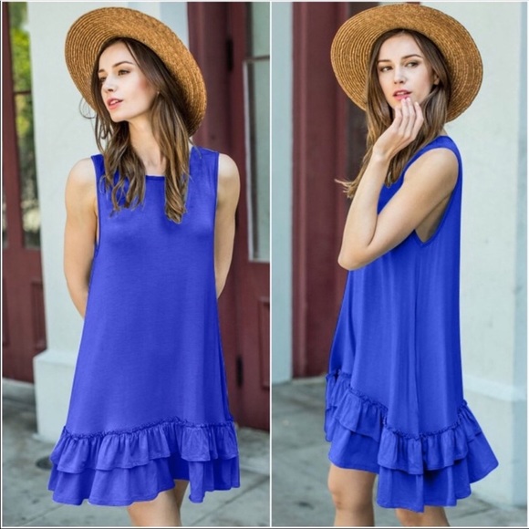 Bellamie Blue Ruffle Swing Dress w Pockets - Picture 1 of 6